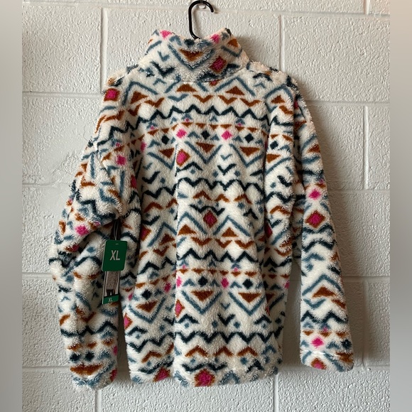 Eddie Bauer Women’s Vanilla Aztec Plush ¼ ZIp Size XL - Picture 4 of 11